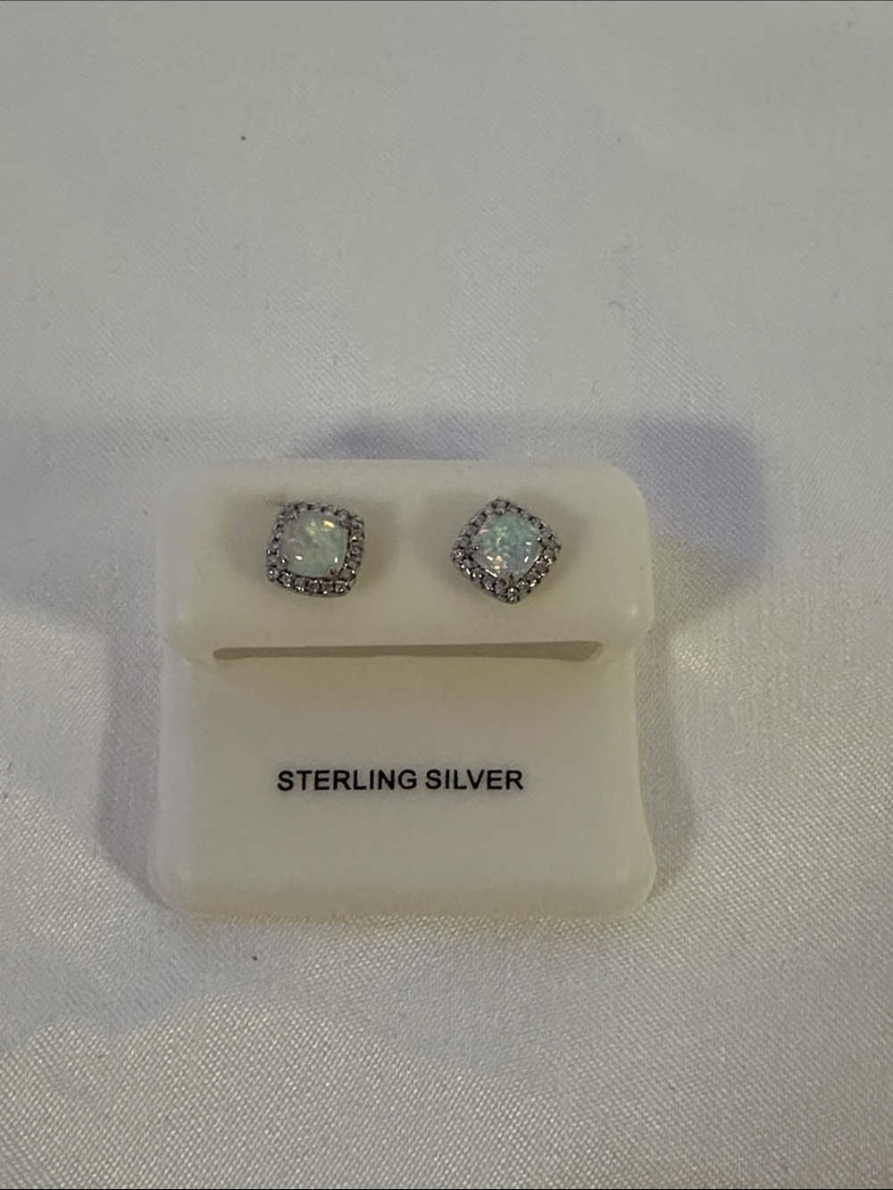 1966 & 1992: Sterling Silver Opal Halo Stud Earrings - White Opal